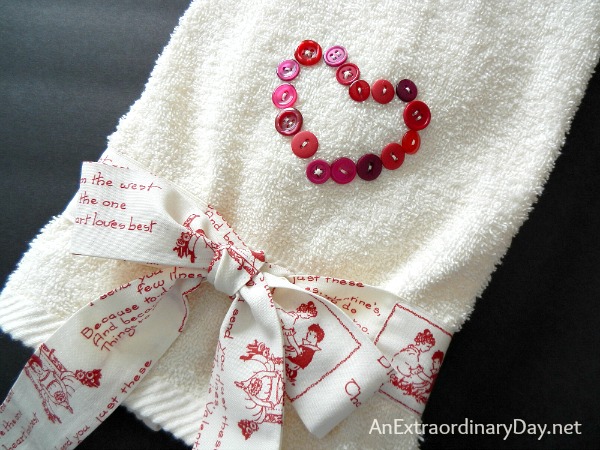 Button Heart Embellished Hand Towel  :: AnExtraordinaryDay.net