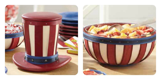 Uncle Sam's Hat Basket Set &  American Stripes Large Basket w/Glass