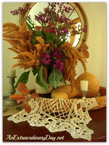 AnExtraordinaryDay.net | Fall Mantle Wannabe | Asters & Amaranth Vignette in a Longaberger Basket