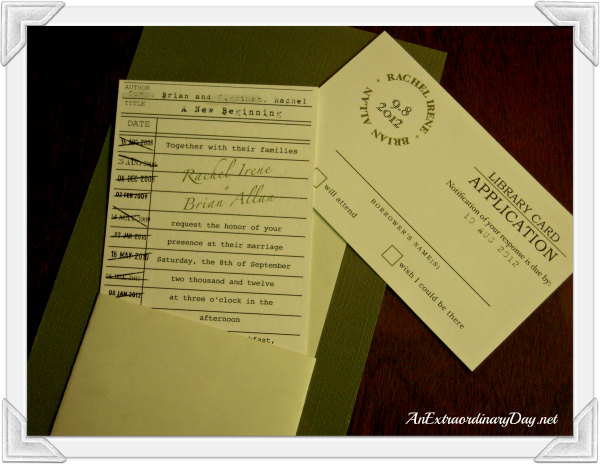 AnExtraordinaryDay.net | Creating Extraordinary Wedding Memories | An Extraordinary Library Card Style Wedding Invitation