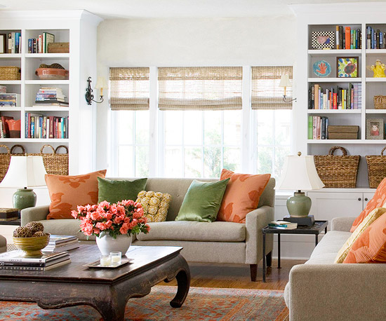 How to decorate for FALL | Neutral room with sage and blush orange accents says FALL!