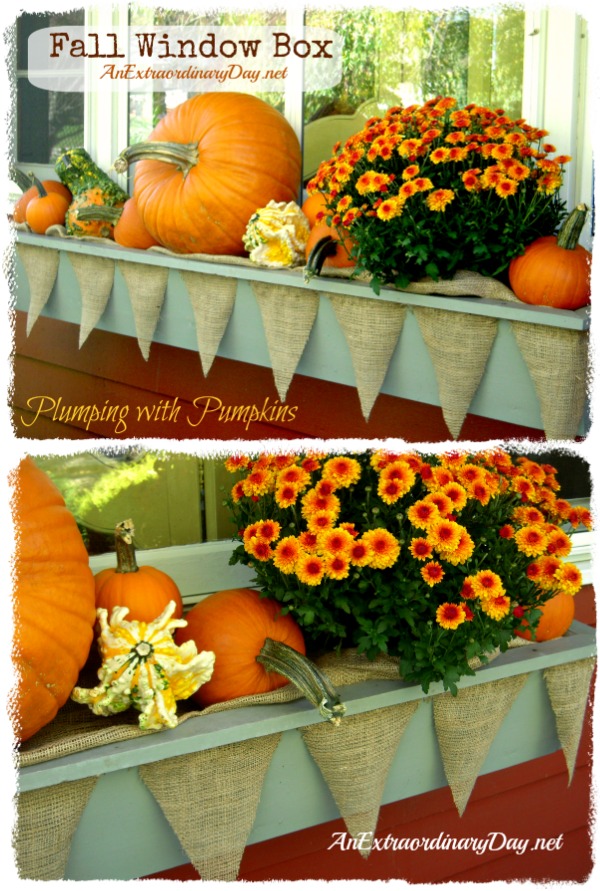 Fall Window Box :: Burlap Banner :: Pumpkins and Mums :: AnExtraordinaryDay.net