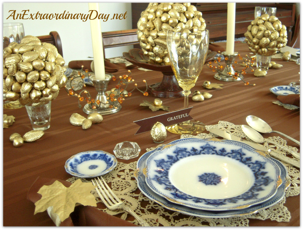 AnExtraordinaryDay.net | Tablescaping with Gold or Gilded Nut Balls