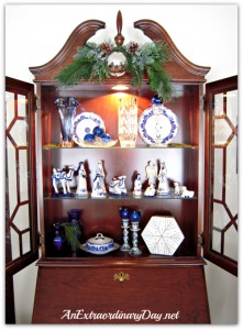 AnExtraordinaryDay.net | Dressing up the Secretary in Blue & White for Christmas | Christmas Decor ideas | crystal & china