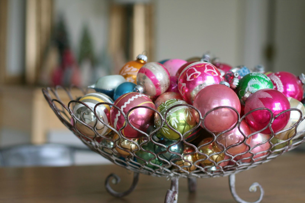 AnExtraordinaryDay.net Christmas decorating inspiration | Simple Thoughts | Bowl of Vintage Glass Balls
