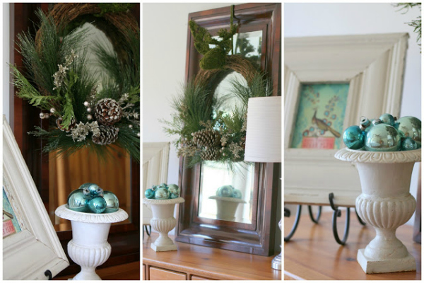 AnExtraordinaryDay.net | Christmas Decorating Inspiration | paige knudsen - Simple Thoughts - vignette with aqua glass balls