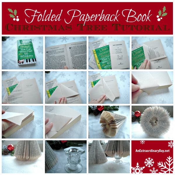 Learn how to make folded paperback book Christmas trees for home decor or gifts from AnExtraordinaryDay.net