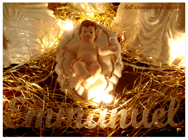 AnExtraordinaryDay.net | Emmanuel - God is with us | ceramic baby Jesus in a manger | Christmas decor | Nativity