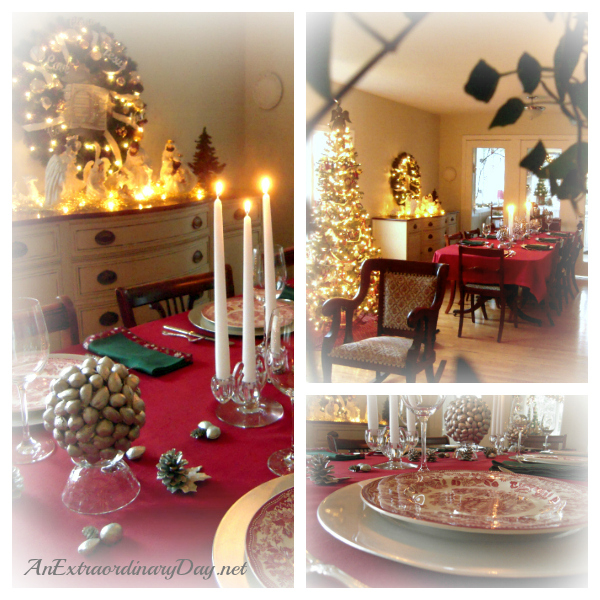 Inspired Christmas Decor :: Nativity on the Sideboard :: Red & White & Silver Tablescaping :: AnExtraordinaryDay.net 