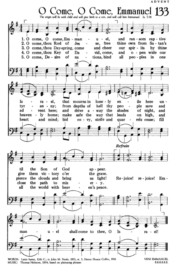 AnExtraordinaryDay.net - O Come, O Come, Emmanuel  - hymnal page - Traditional Christmas Carol of Advent