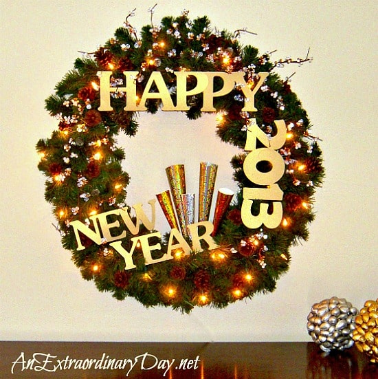 New Year's Wreath with Gold Letter and Numbers - Happy 2013 - AnExtraordinaryDay.net