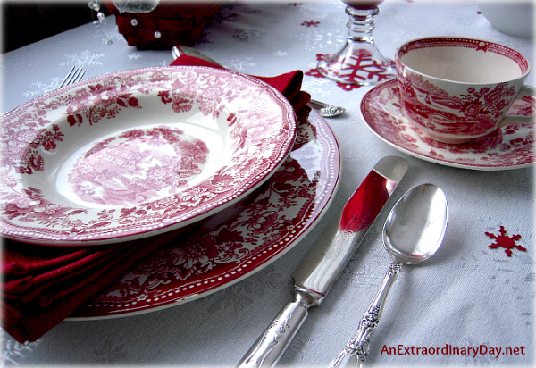 Clarice Cliff Royal Staffordshire - Red Transfer Ware - Winter Table Setting - AnExtraordinaryDay.net