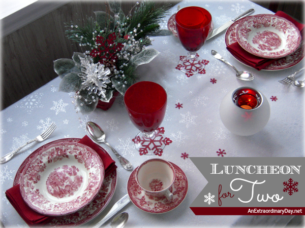 Red Snowflake Soup Luncheon Table Setting - AnExtraordinaryDay.net