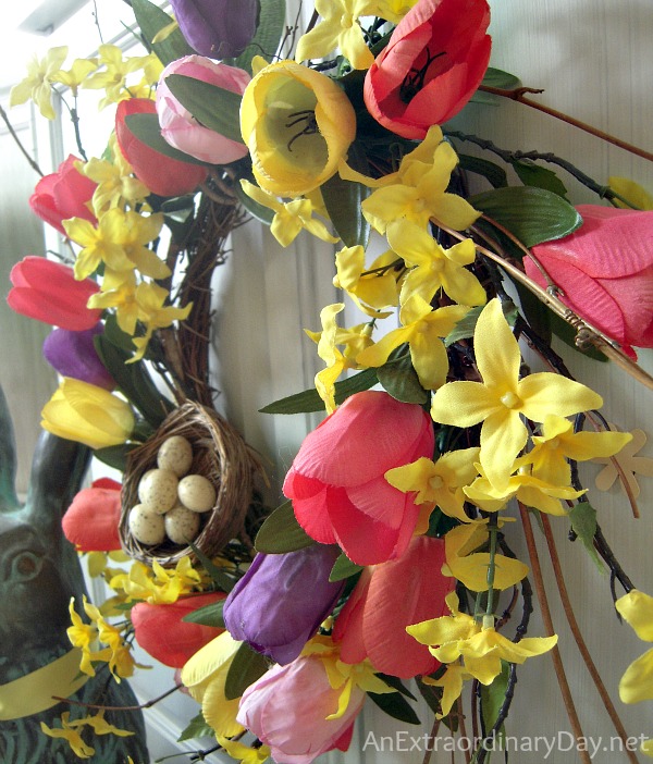Forsythia & Colorful Tulip Wreath DIY :: AnExtraordinaryDay.net