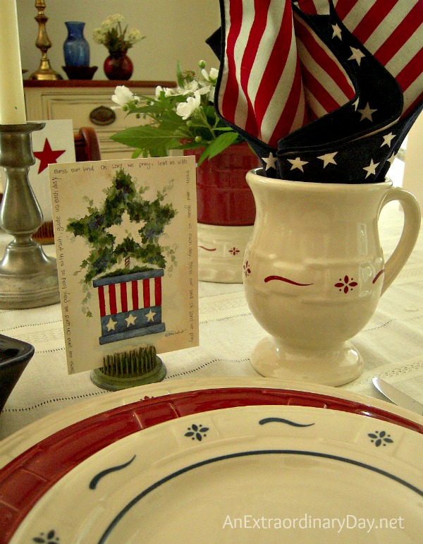 Tankard Mug with Stars & Stripes Napkin -- Memorial Day Tablesetting -- AnExtraordinaryDay.net