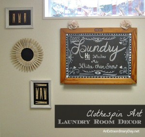 Creative Laundry Room Decor - Clothespin Art :: AnExtraordinaryDay.net