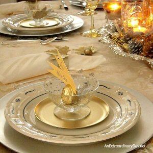 Pretty Gold and Cream Thanksgiving Tablescape - AnExtraordinaryDay.net