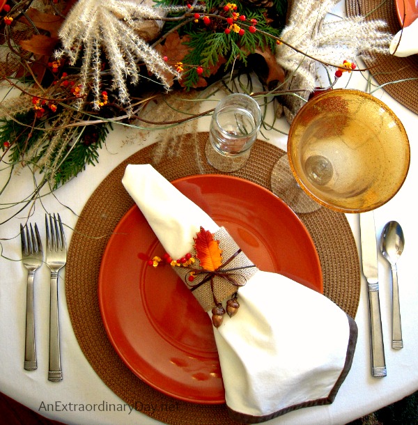 Rust & Brown & Gold Woodland Thanksgiving Tablescape :: AnExtraordinaryDay.net