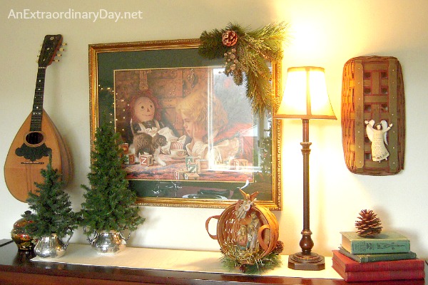 Decorating with Nativities :: 12 Days of Christmas :: Piano Top Vignette :: AnExtraordinaryDay.net