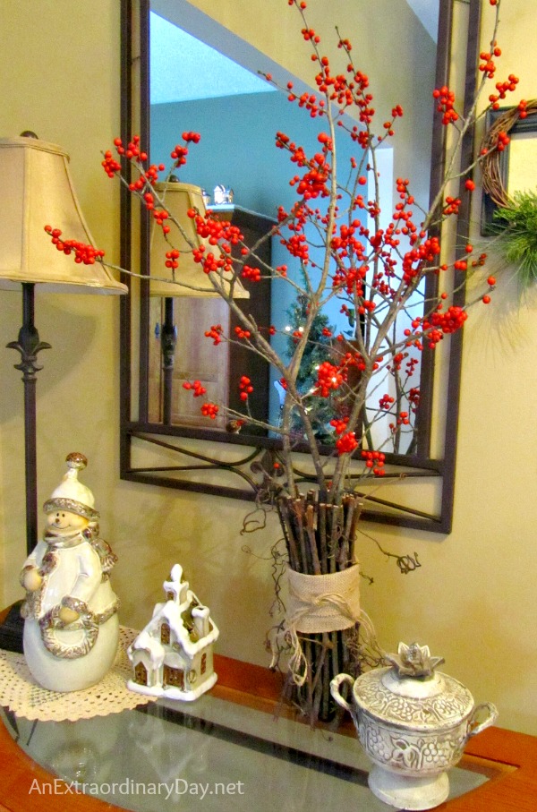 Decorating with Twigs and Winterberry :: Holiday Decor ::  Woodland Home Decor ::AnExtraordinaryDay.net