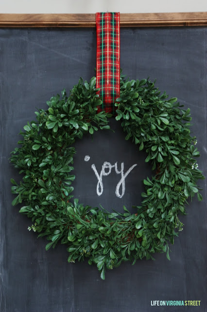 Christmas Joy with a Wreath over a Chalkboard art by Life on Virginia Street