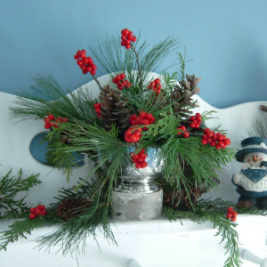 Create a natural evergreens & pine cones & winterberry Christmas arrangement AnExtraordinaryDay.net