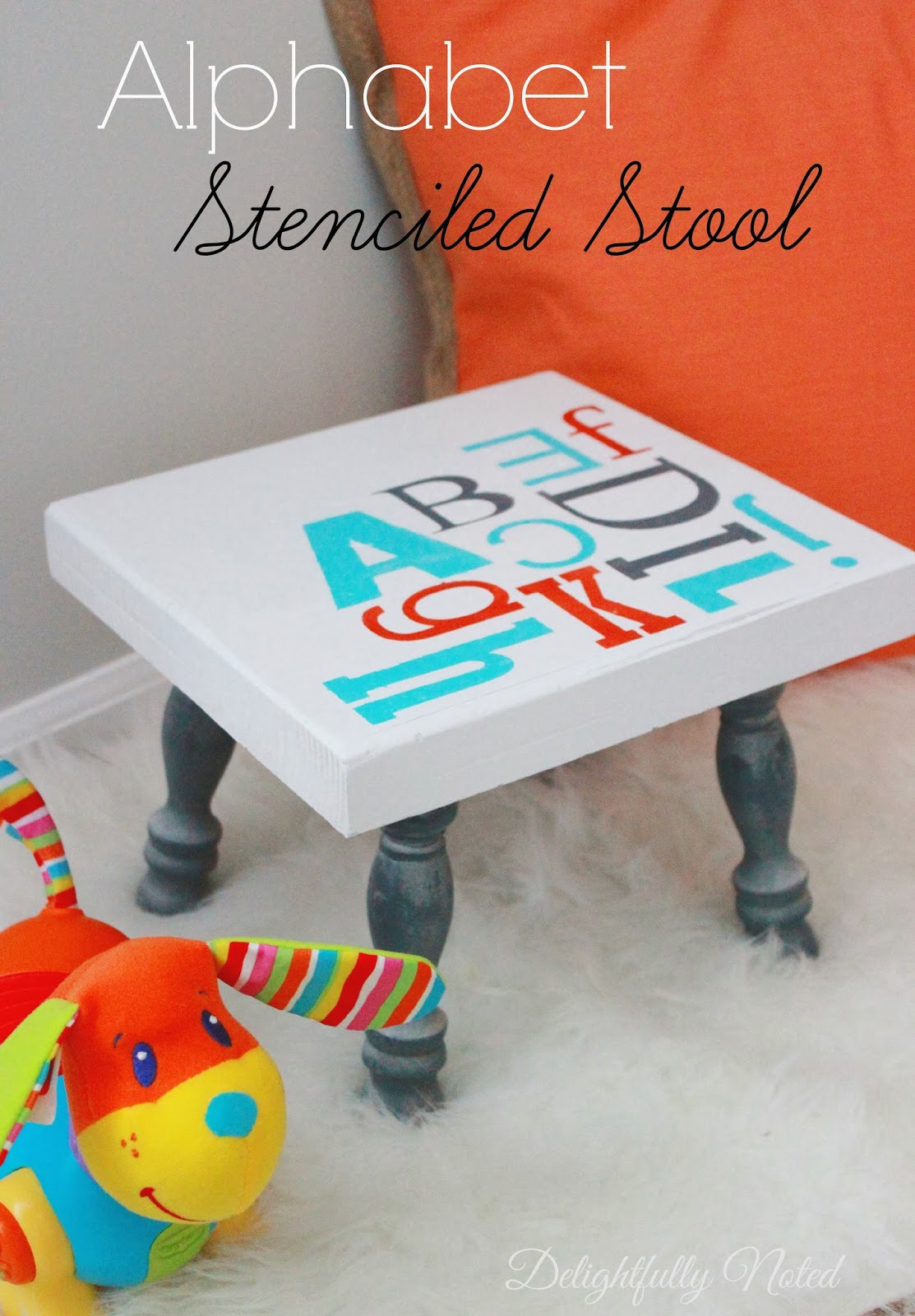 Alphabet Stenciled Stool by Delightfully Noted ~ a Project Inspire{d} feature at AnExtraordinaryDay.net