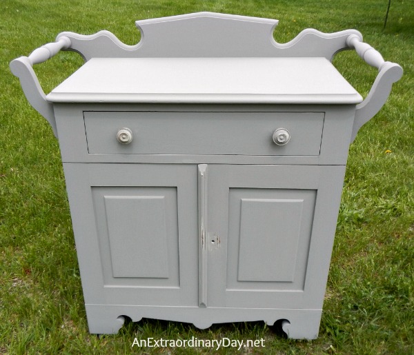 Second coat of Castle before waxing :: Antique Washstand with a FolkArt Home Decor Chalk Paint :: Makeover AnExtraordinaryDay.net