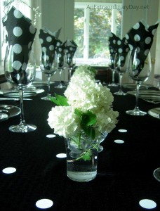 Black and white polka dot spring tablescape :: AnExtraordinaryDay.net