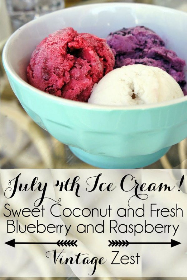 Coconut Raspberry Blueberry Ice Cream by Vintage Zest