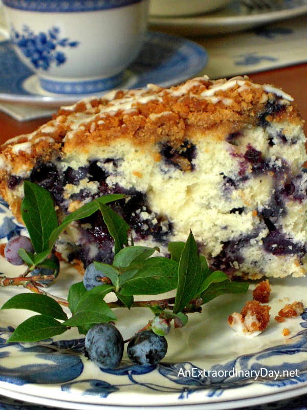 Blueberry Tablescape featuring Blueberry Buckle for Breakfast AnExtraordinaryDay.net