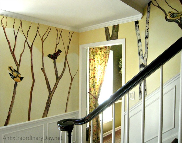 Hand Painted Decorative Wall Treatment  Birds and Trees  AnExtraordinaryDay.net