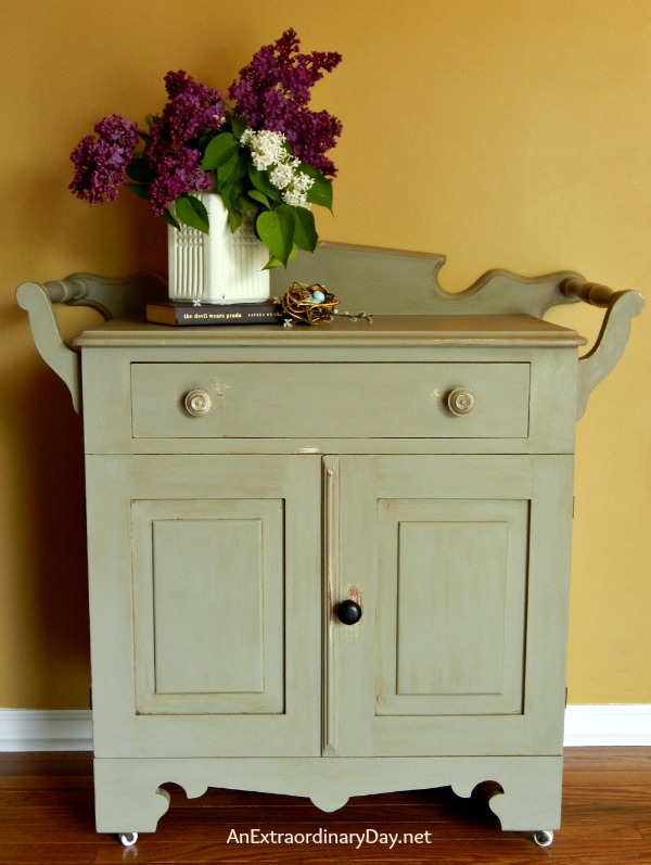 folkart washstand makeover with chalk and wax by AnExtraordinaryDay.net