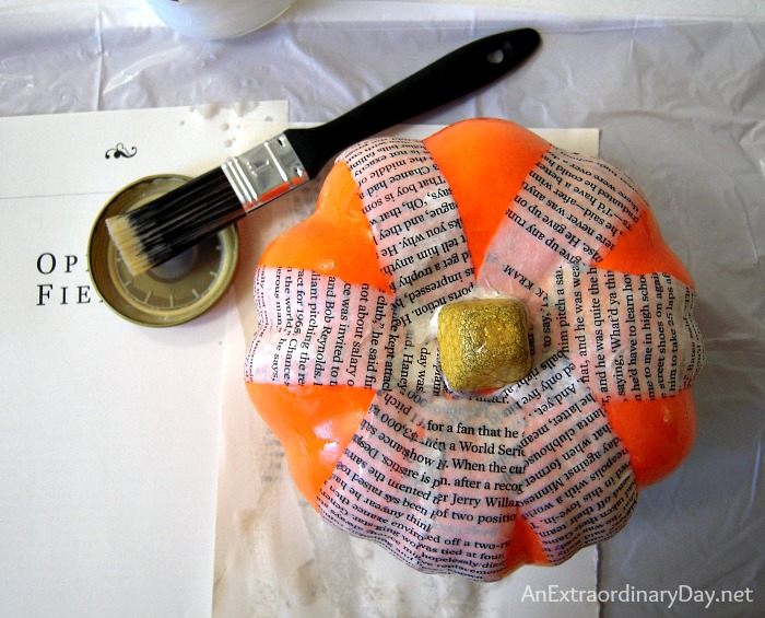 Decoupage Book Pages to Pumpkin