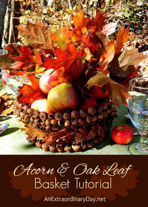 You'll want to grace your fall or Thanksgiving table or buffet with this beautiful handcrafted acorn and oak leaf basket.  Click on through for this easy do-able tutorial from AnExtraordinaryDay.net
