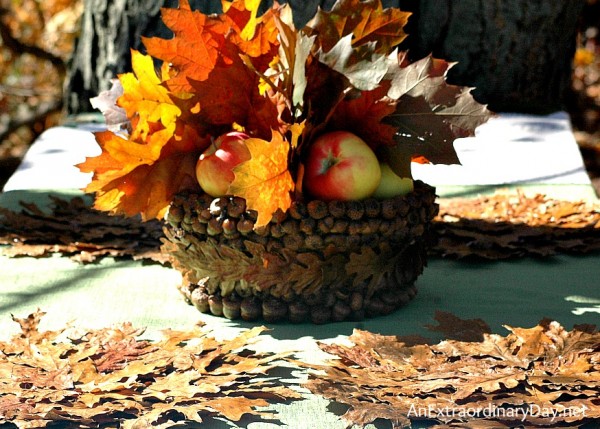 Acorn and Oak Leaf Basket for Fall Home Decor - AnExtraordinaryDay.net