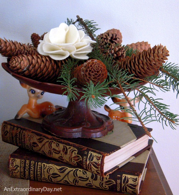 Pick a theme, like this woodland theme when creating Christmas memories with vignettes.