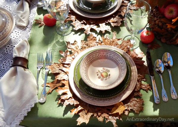 Fruit Sampler and Pier 1 Dinnerware Marry for a Fall or Thanksgiving Table Setting