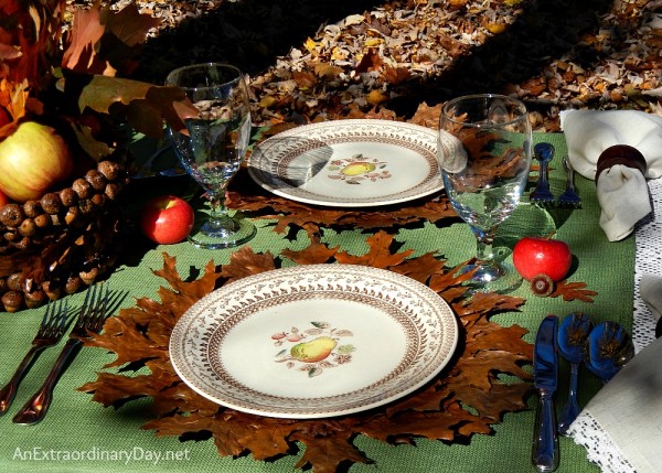 Johnson Bros Fruit Sampler Dinner Plates set the stage for Fall or Thanksgiving Table settings.