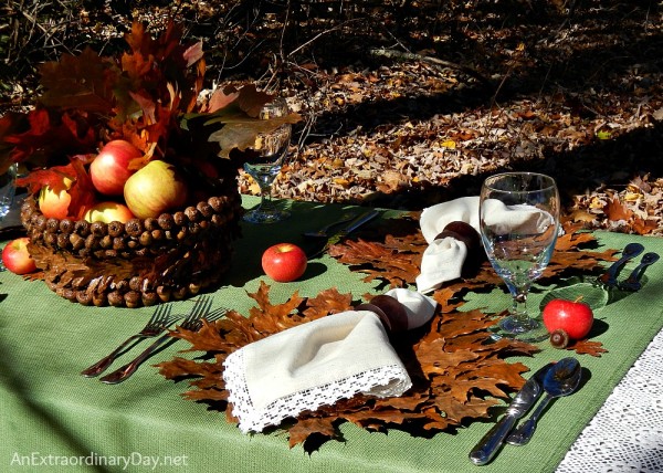 Beautiful napkins from Pier 1 helps create pretty late fall or Thanksgiving table settings.