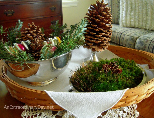 In Creating Christmas Memories with Vignettes a tray is perfect for holding a natural vignette.