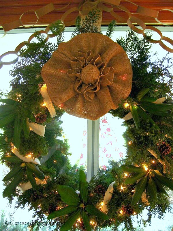 Decorating for Christmas on a shoestring budget? You'll love this shabby chic evergreen Christmas wreath and many more ideas from AnExtraordinaryDay.net