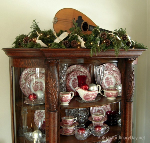 Faux and natural greens for shabby Christmas decor. AnExtraordinaryDay.net