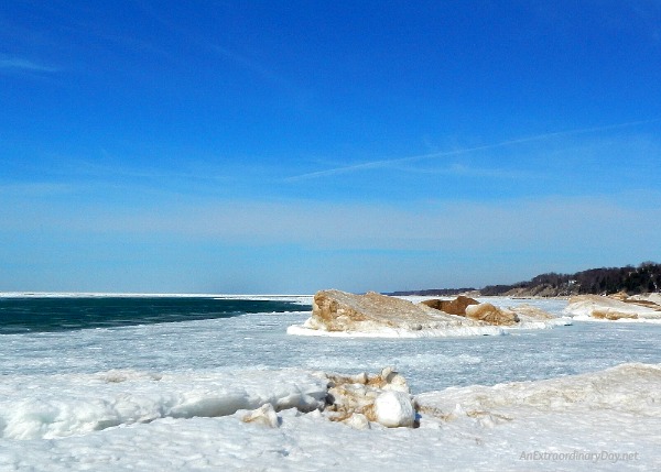 Off the beaten path and frozen Lake Michigan icebergs.