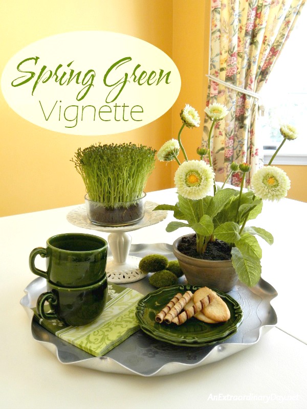 Quick and Easy Spring Green Vignette on a Tray.