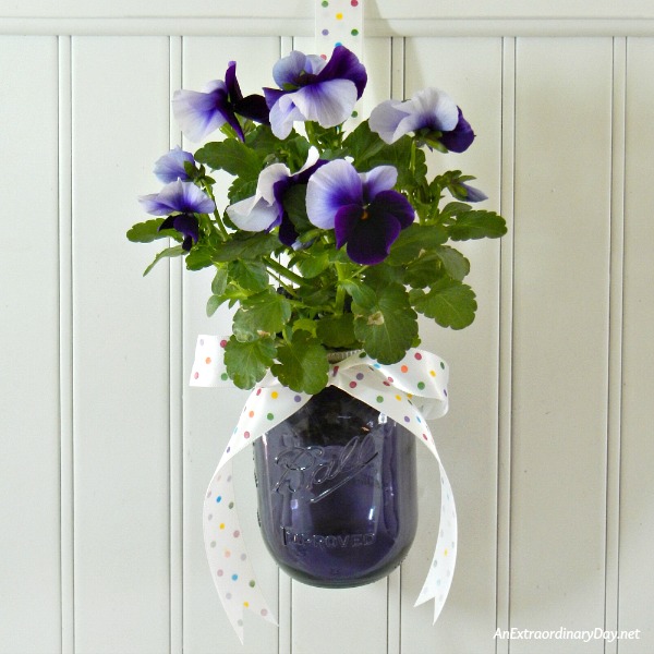 Pretty Hanging Mason Jar Posies for Mother's Day - Tutorial at AnExtraordinaryDay.net