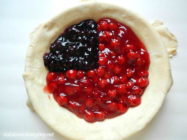 American Flag Pie with cherry and blueberry filling 