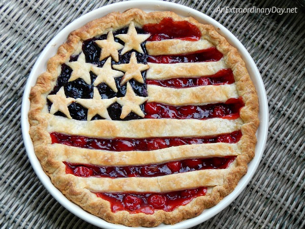 Cherry and Blueberry Stars and Stripes American Flag Pie 