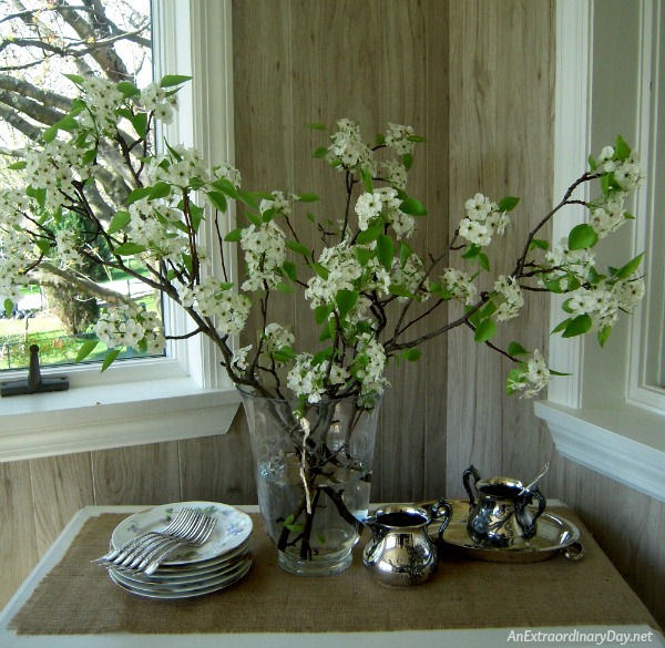 Simple Vignette with Flowering Branches (Before Photo)