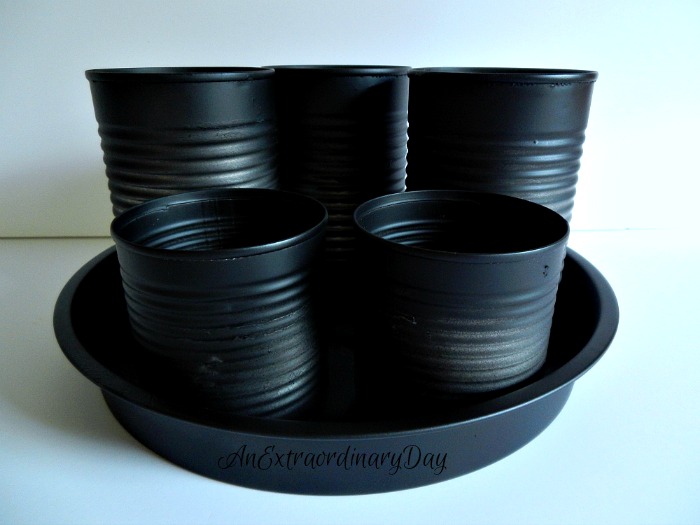 Crafty Desk Organizer from Recycled Cans Sprayed Black
